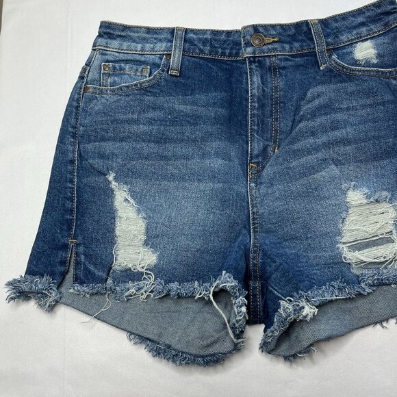 Guess Jeans High Waisted Distressed Side Slit Shorts Medium Wash Size 29. - Picture 2 of 8